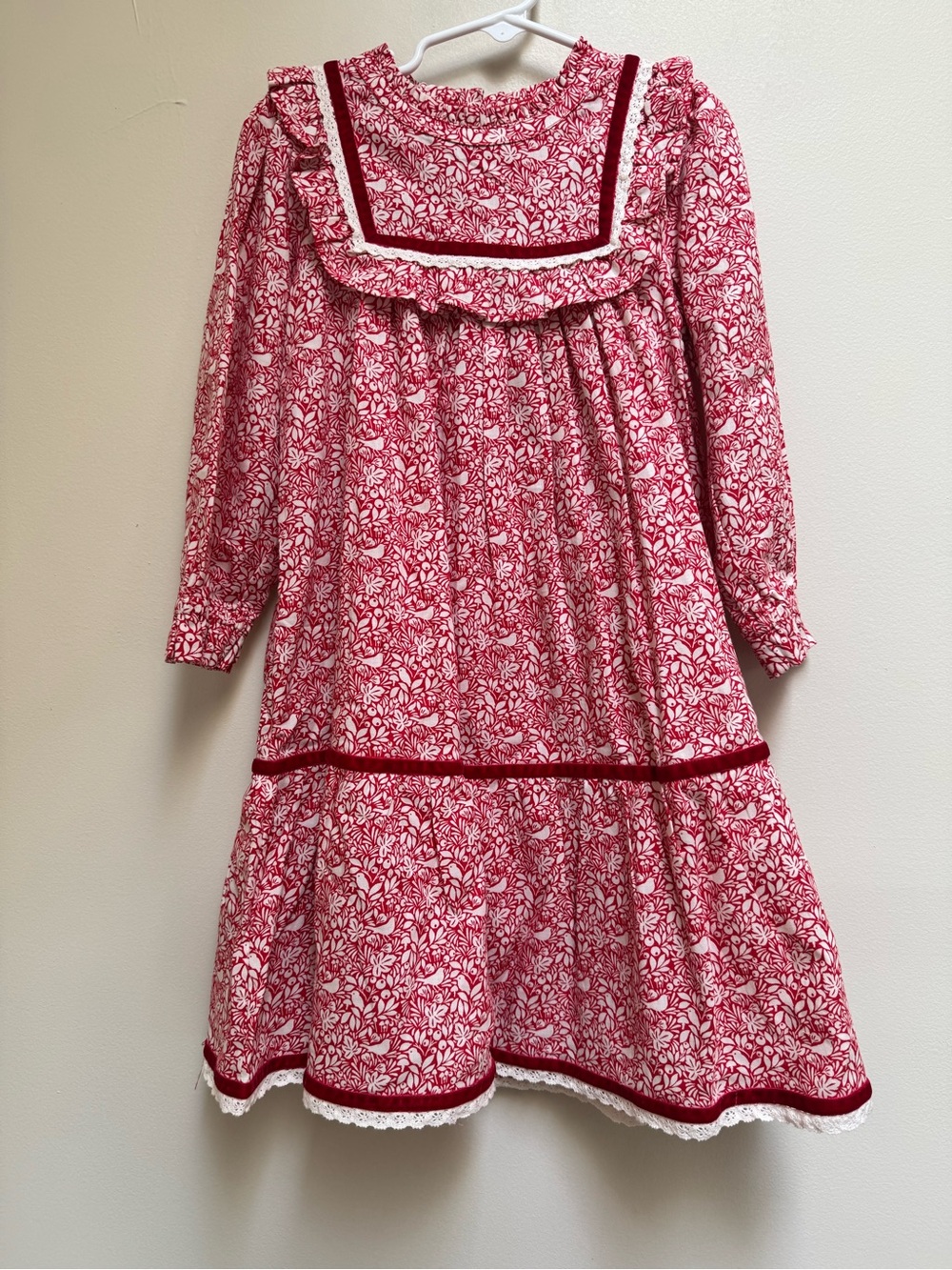 Mini Boden Girls' Red Floral Ruffle Dress